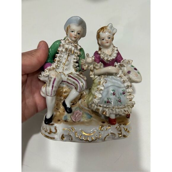 Excellent Vintage Hand Painted Male & Female Figurine Man & Woman Art Sculpture - Picture 6 of 12